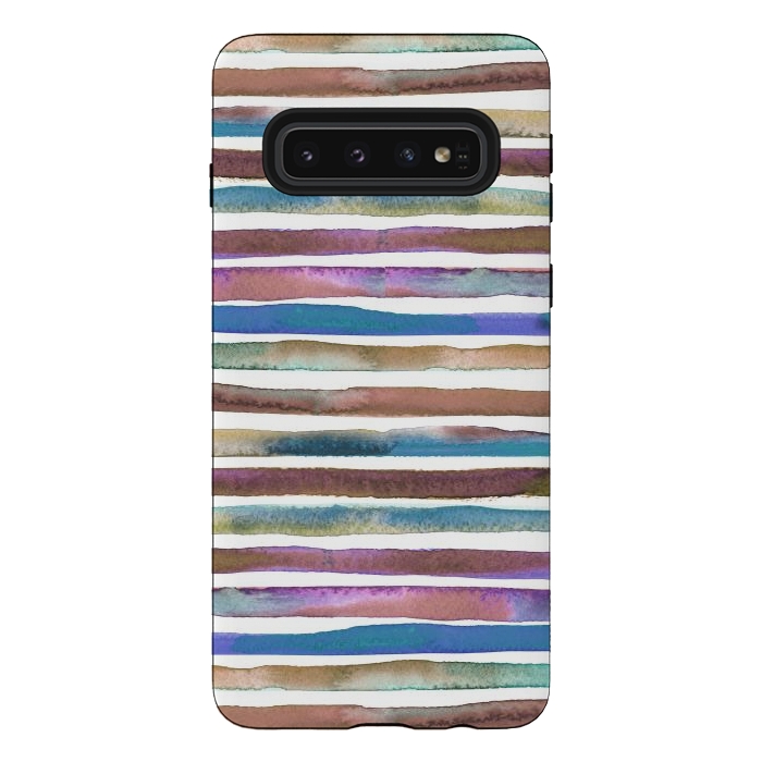 Galaxy S10 StrongFit Geometric Watercolor Lines and Stripes Purple Gold by Ninola Design