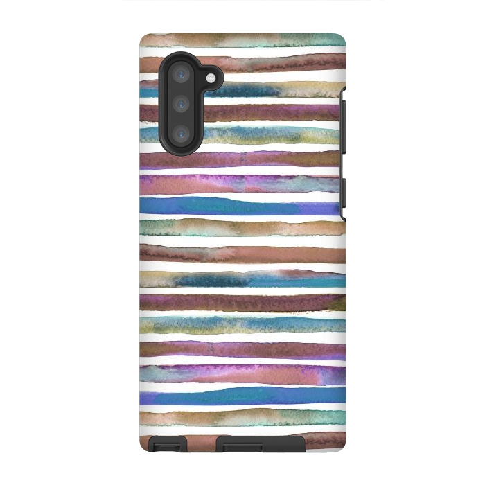 Galaxy Note 10 StrongFit Geometric Watercolor Lines and Stripes Purple Gold by Ninola Design