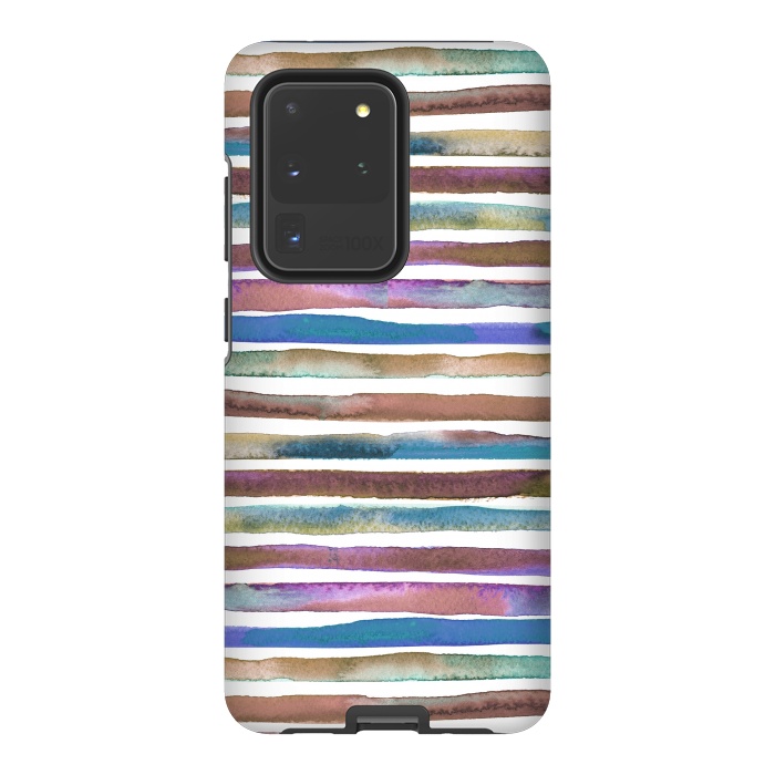 Galaxy S20 Ultra StrongFit Geometric Watercolor Lines and Stripes Purple Gold by Ninola Design