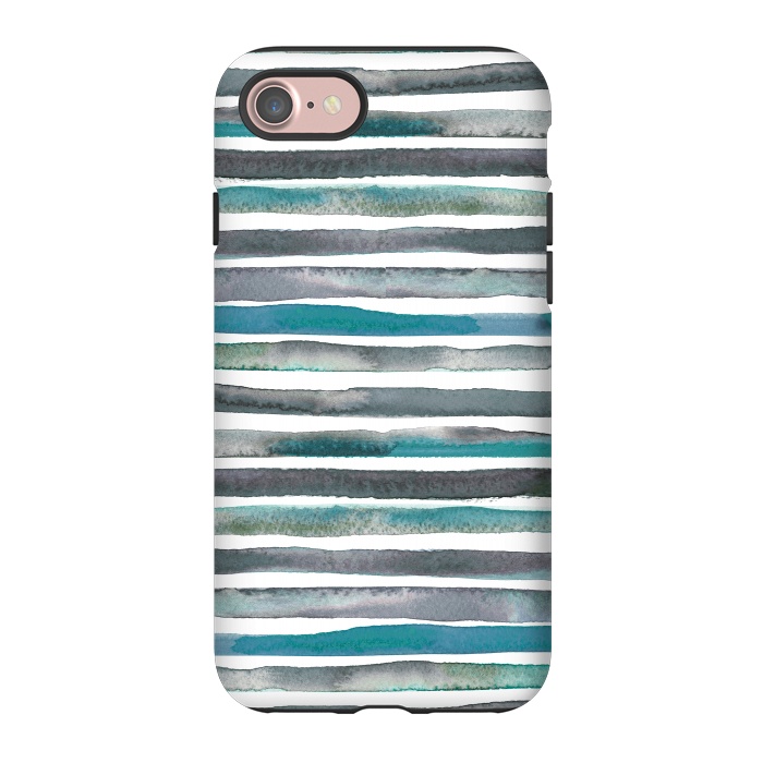 iPhone 7 StrongFit Watercolor Stripes and Lines Blue Aqua by Ninola Design