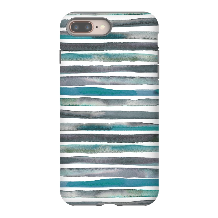 iPhone 7 plus StrongFit Watercolor Stripes and Lines Blue Aqua by Ninola Design