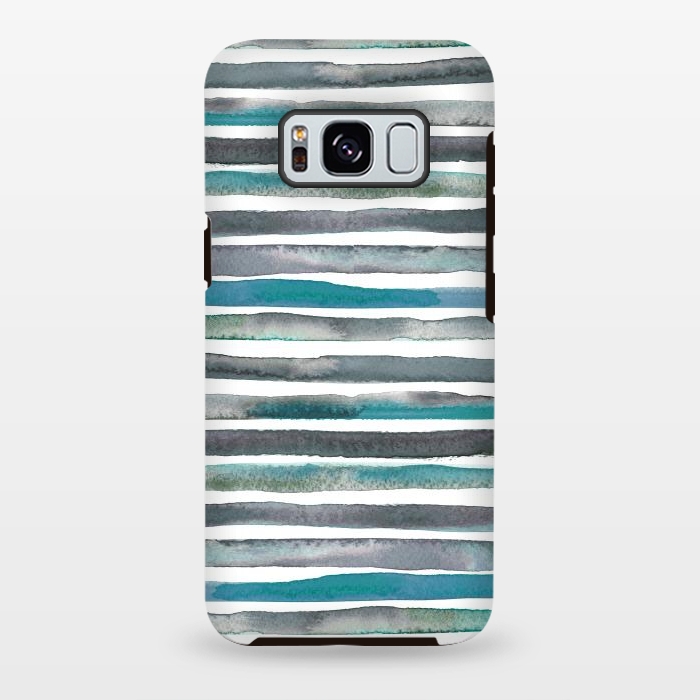 Galaxy S8 plus StrongFit Watercolor Stripes and Lines Blue Aqua by Ninola Design