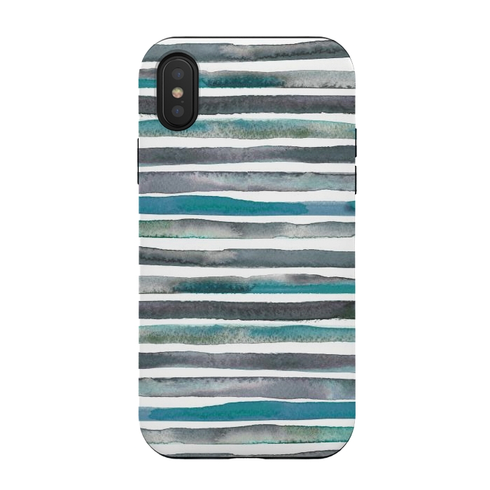 iPhone Xs / X StrongFit Watercolor Stripes and Lines Blue Aqua by Ninola Design