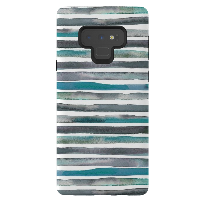 Galaxy Note 9 StrongFit Watercolor Stripes and Lines Blue Aqua by Ninola Design