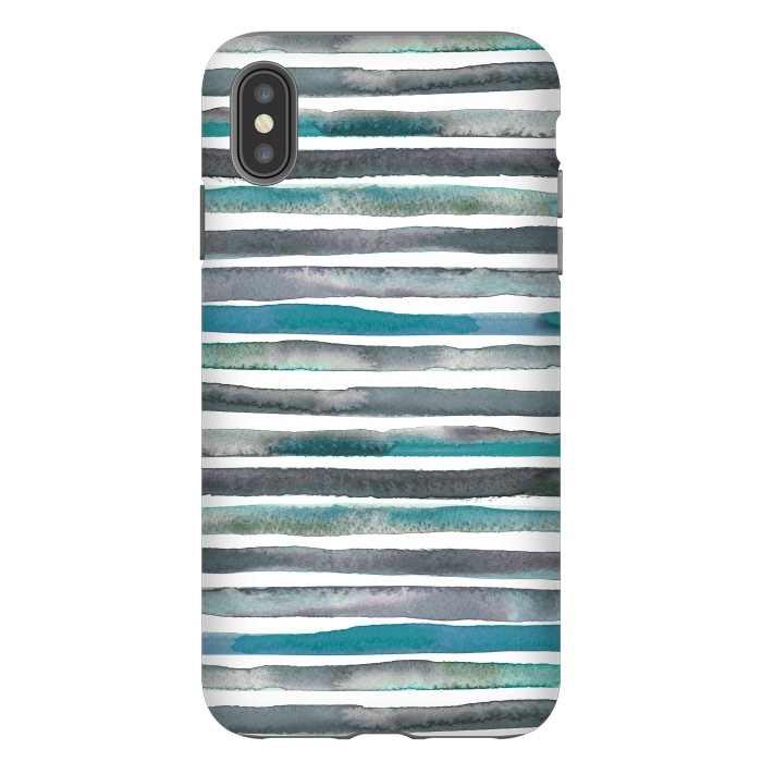 iPhone Xs Max StrongFit Watercolor Stripes and Lines Blue Aqua by Ninola Design