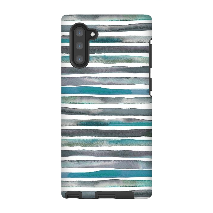 Galaxy Note 10 StrongFit Watercolor Stripes and Lines Blue Aqua by Ninola Design