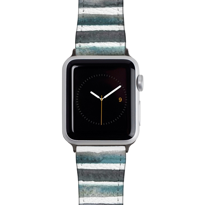 Watch 42mm / 44mm Strap PU leather Watercolor Stripes and Lines Blue Aqua by Ninola Design