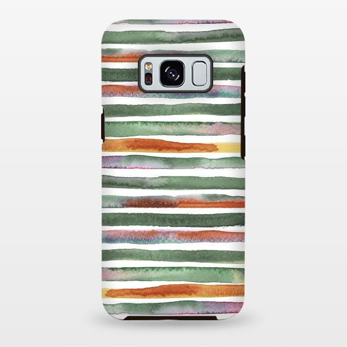 Galaxy S8 plus StrongFit Watercolor Stripes and Lines Green Orange by Ninola Design