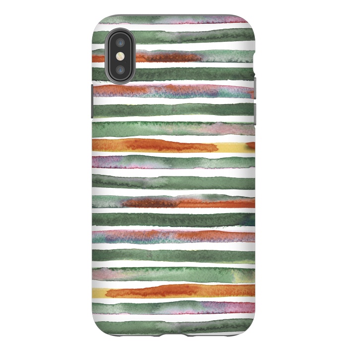 iPhone Xs Max StrongFit Watercolor Stripes and Lines Green Orange by Ninola Design