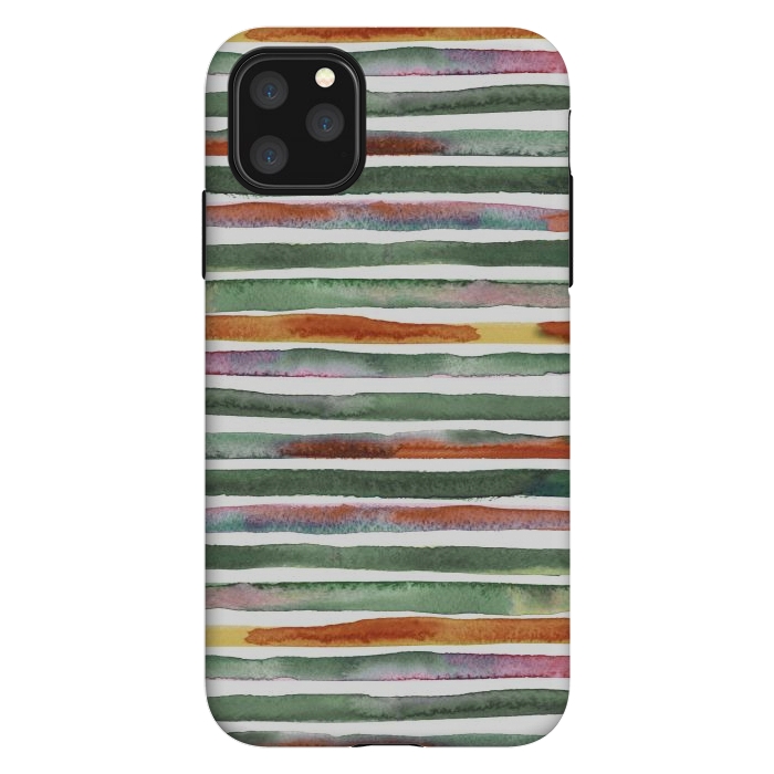 iPhone 11 Pro Max StrongFit Watercolor Stripes and Lines Green Orange by Ninola Design