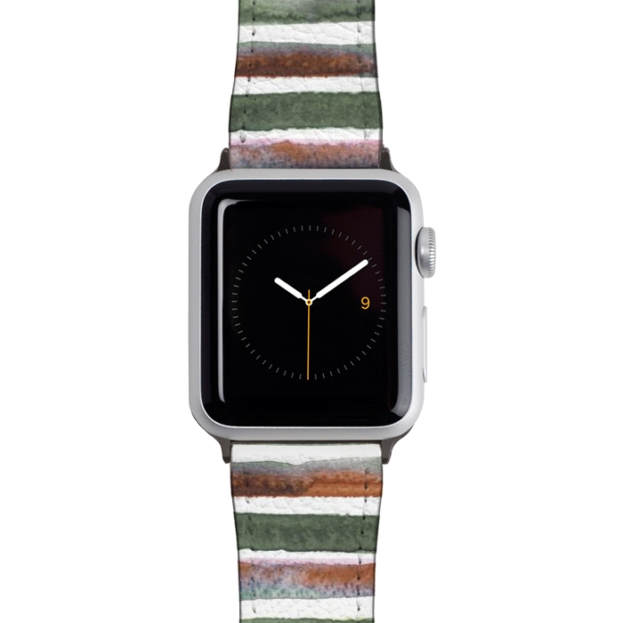 Watch 42mm / 44mm Strap PU leather Watercolor Stripes and Lines Green Orange by Ninola Design