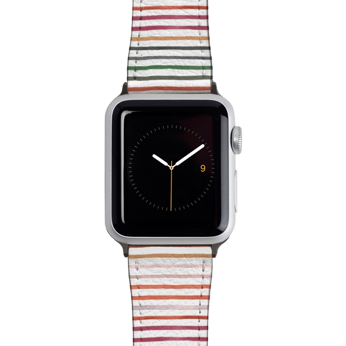 Watch 42mm / 44mm Strap PU leather Marker Stripes and Lines Orange Green by Ninola Design