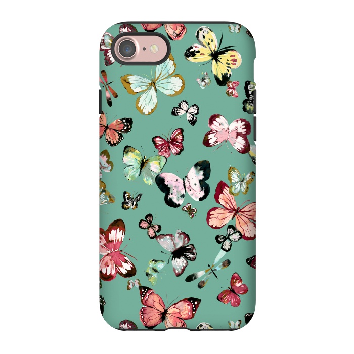 iPhone 7 StrongFit Flying Butterflies Watercolor Teal by Ninola Design