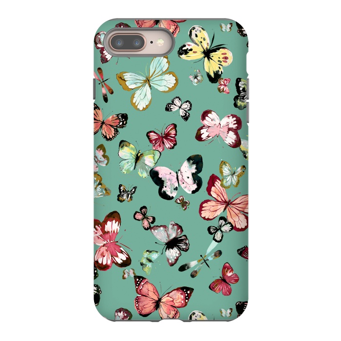 iPhone 7 plus StrongFit Flying Butterflies Watercolor Teal by Ninola Design