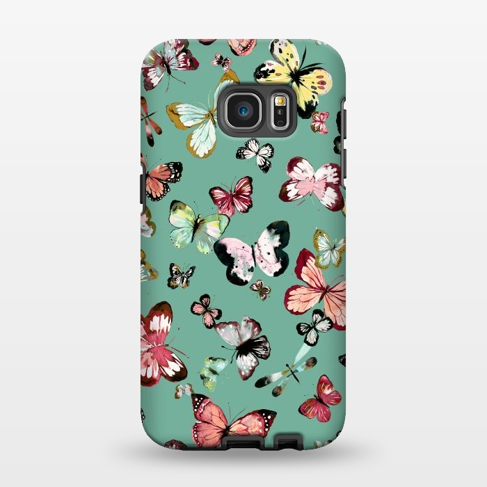 Galaxy S7 EDGE StrongFit Flying Butterflies Watercolor Teal by Ninola Design