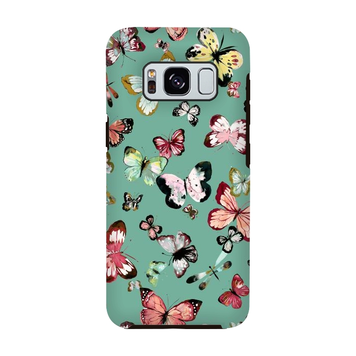 Galaxy S8 StrongFit Flying Butterflies Watercolor Teal by Ninola Design