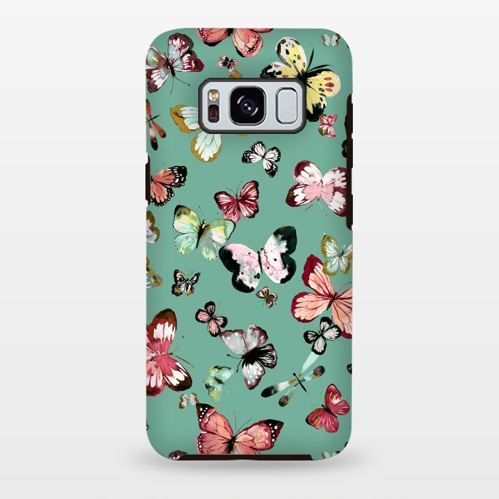 Galaxy S8 plus StrongFit Flying Butterflies Watercolor Teal by Ninola Design