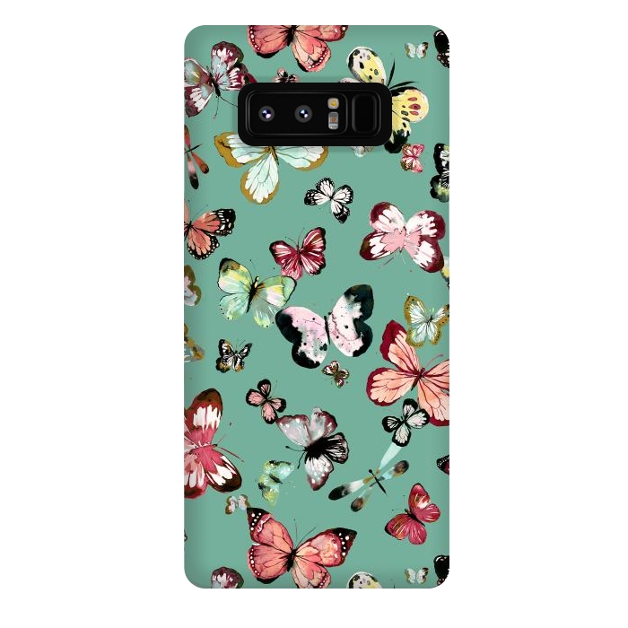 Galaxy Note 8 StrongFit Flying Butterflies Watercolor Teal by Ninola Design
