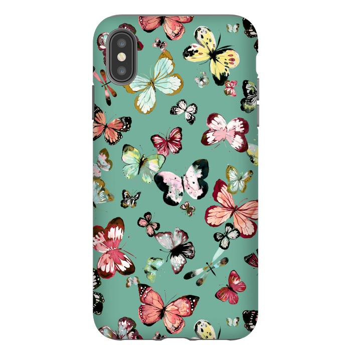 iPhone Xs Max StrongFit Flying Butterflies Watercolor Teal by Ninola Design