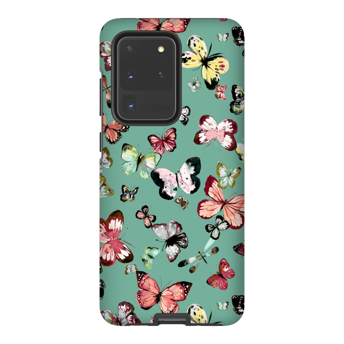 Galaxy S20 Ultra StrongFit Flying Butterflies Watercolor Teal by Ninola Design
