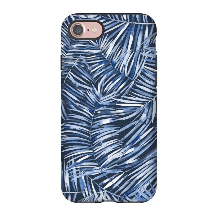 iPhone 7 StrongFit Tropical Palms Blue Navy Night by Ninola Design