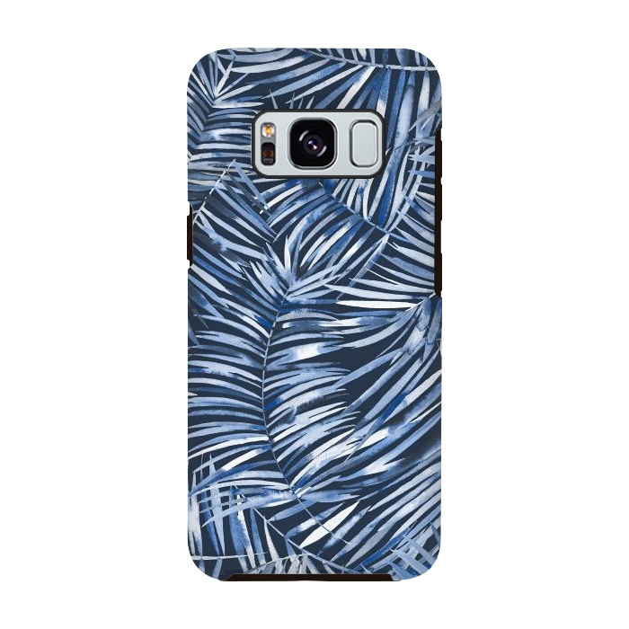 Galaxy S8 StrongFit Tropical Palms Blue Navy Night by Ninola Design