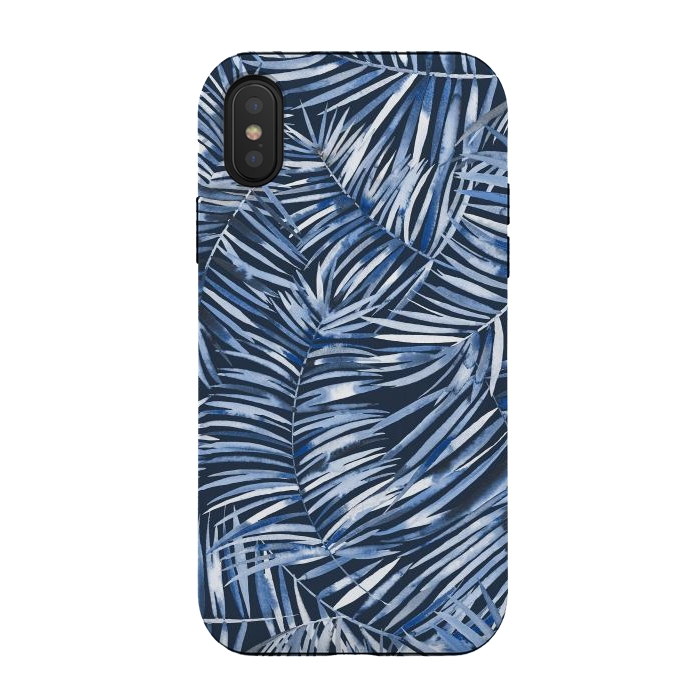 iPhone Xs / X StrongFit Tropical Palms Blue Navy Night by Ninola Design