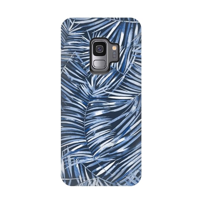 Galaxy S9 StrongFit Tropical Palms Blue Navy Night by Ninola Design