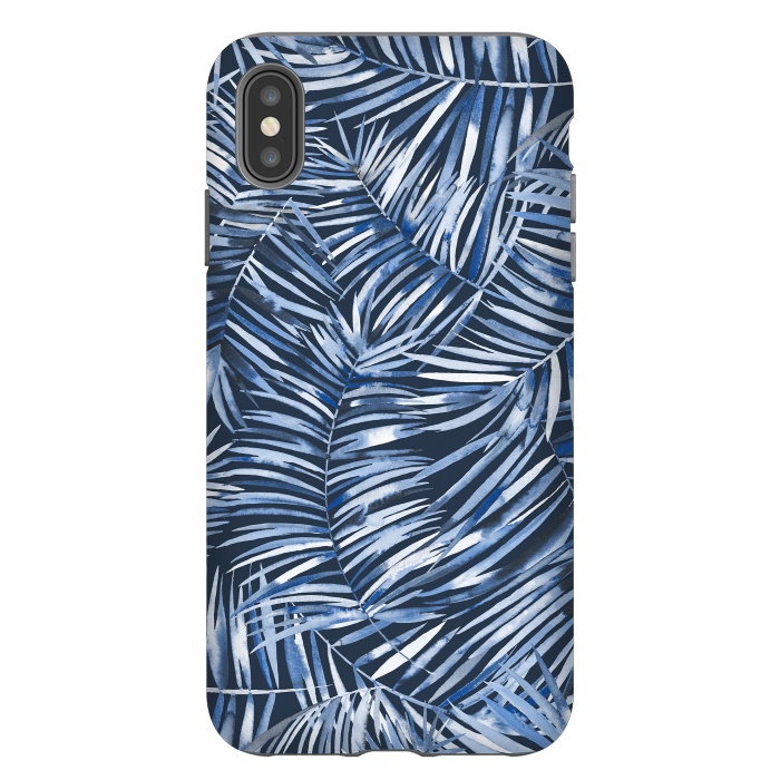 iPhone Xs Max StrongFit Tropical Palms Blue Navy Night by Ninola Design
