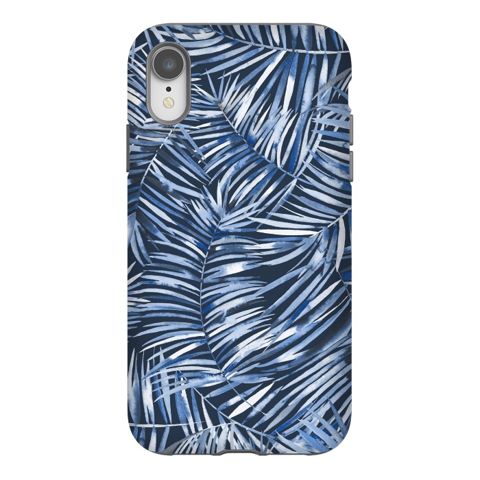 iPhone Xr StrongFit Tropical Palms Blue Navy Night by Ninola Design
