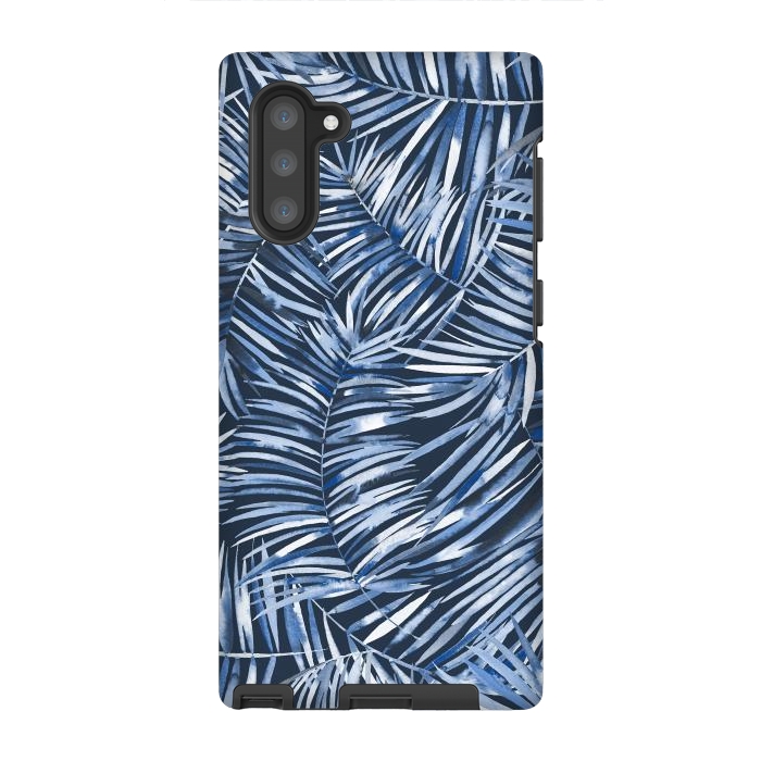 Galaxy Note 10 StrongFit Tropical Palms Blue Navy Night by Ninola Design
