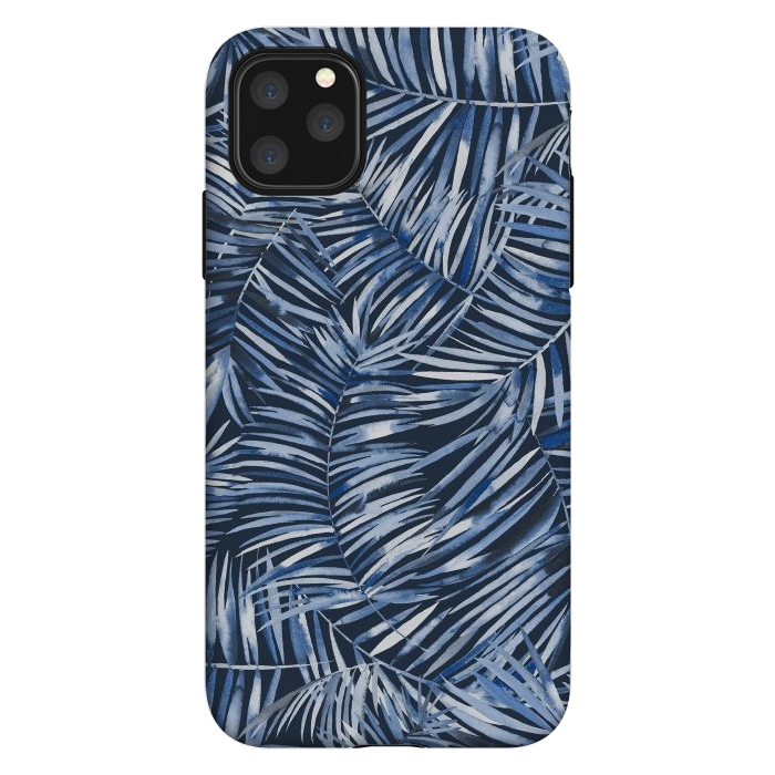 iPhone 11 Pro Max StrongFit Tropical Palms Blue Navy Night by Ninola Design