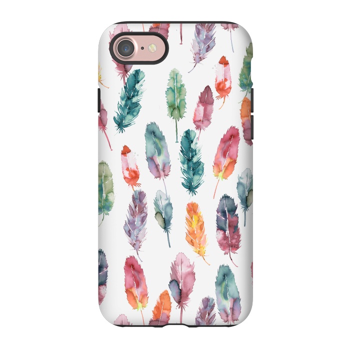 iPhone 7 StrongFit Bohemian Feathers Watercolor Colorful by Ninola Design