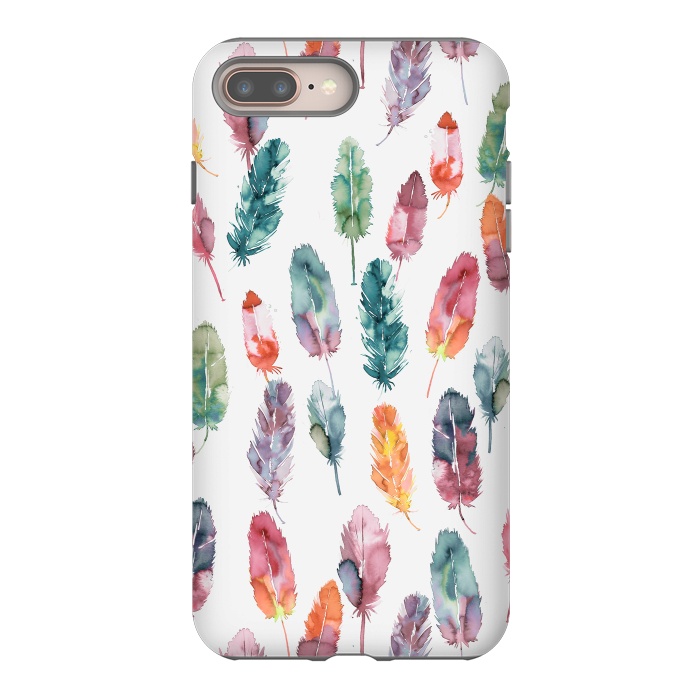 iPhone 7 plus StrongFit Bohemian Feathers Watercolor Colorful by Ninola Design