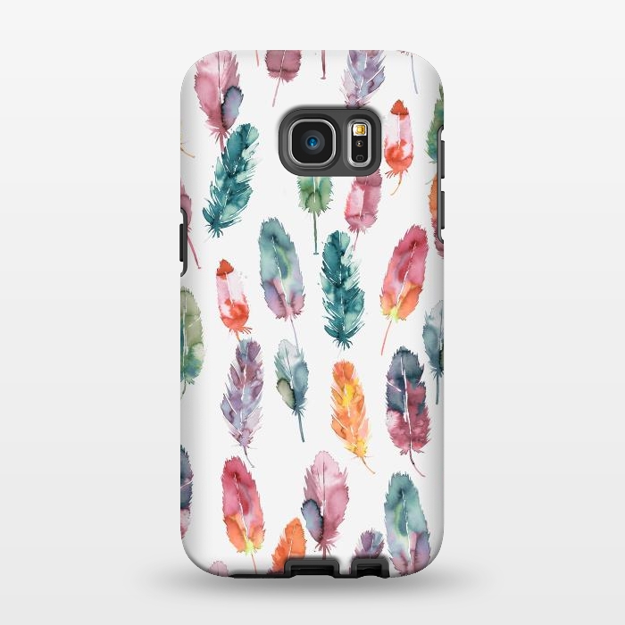 Galaxy S7 EDGE StrongFit Bohemian Feathers Watercolor Colorful by Ninola Design