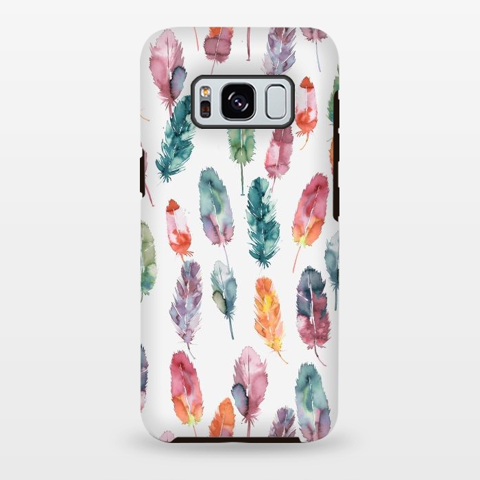 Galaxy S8 plus StrongFit Bohemian Feathers Watercolor Colorful by Ninola Design