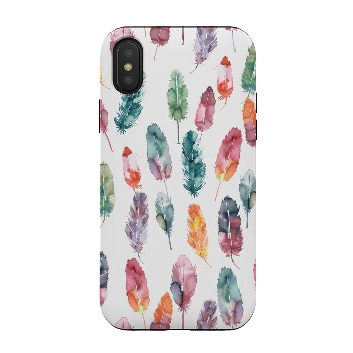 iPhone Xs / X StrongFit Bohemian Feathers Watercolor Colorful by Ninola Design