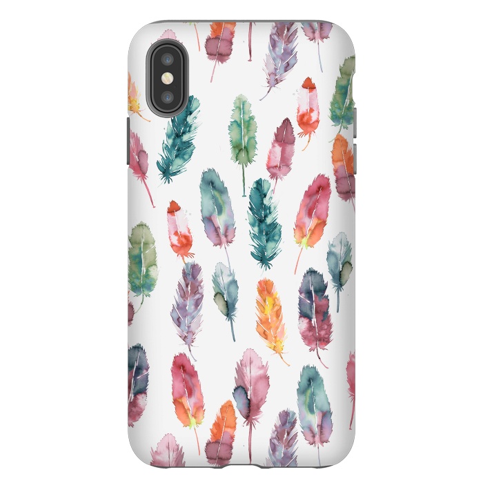 iPhone Xs Max StrongFit Bohemian Feathers Watercolor Colorful by Ninola Design