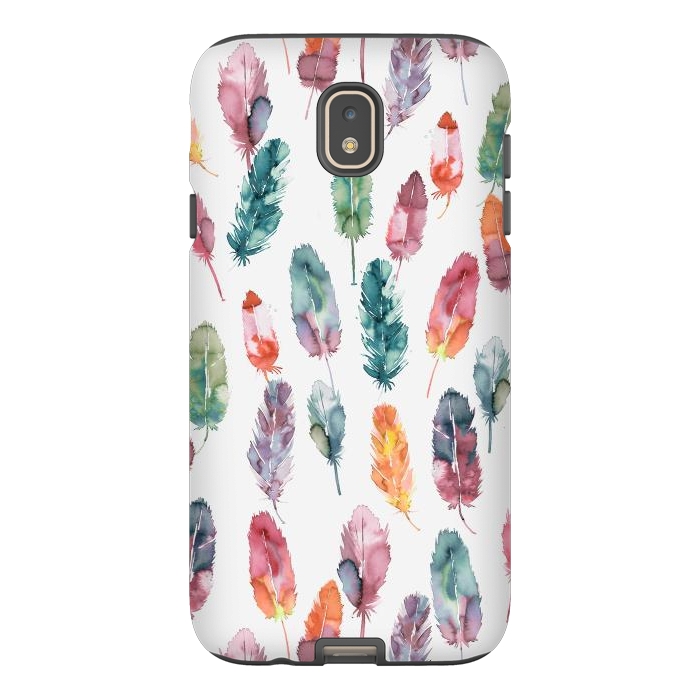 Galaxy J7 StrongFit Bohemian Feathers Watercolor Colorful by Ninola Design