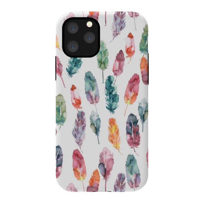 iPhone 11 Pro StrongFit Bohemian Feathers Watercolor Colorful by Ninola Design