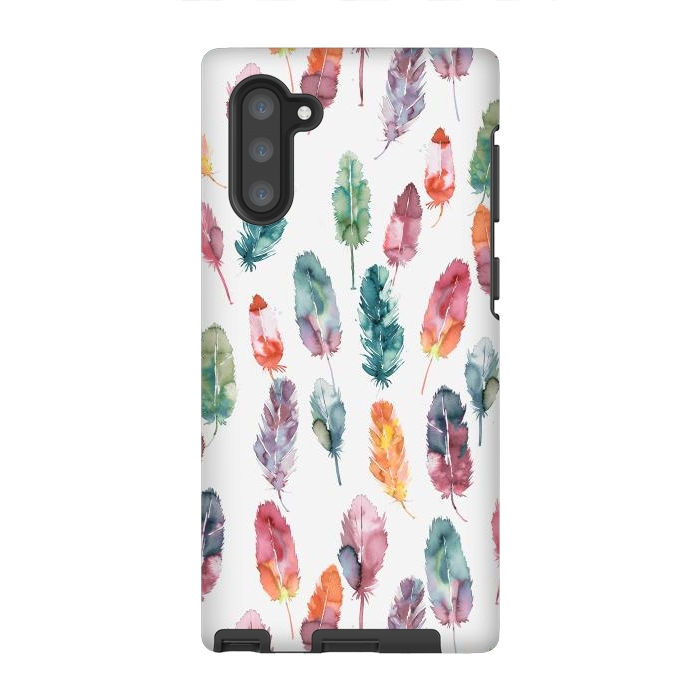 Galaxy Note 10 StrongFit Bohemian Feathers Watercolor Colorful by Ninola Design