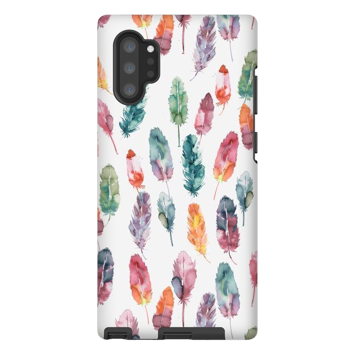 Galaxy Note 10 plus StrongFit Bohemian Feathers Watercolor Colorful by Ninola Design