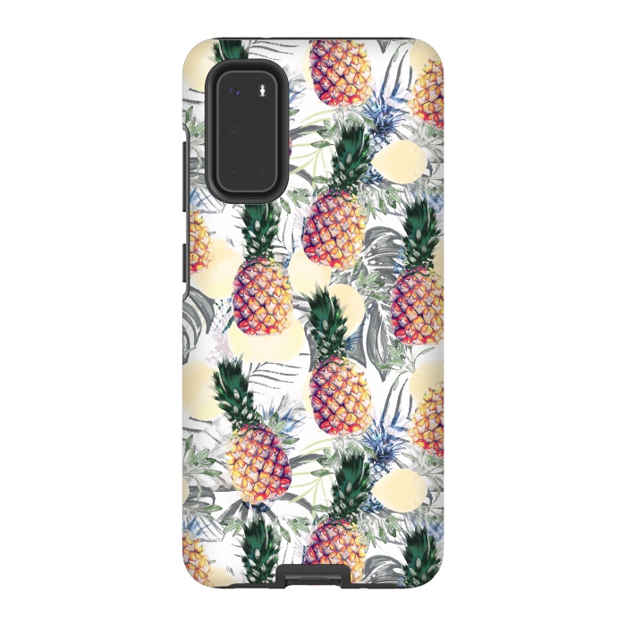 Galaxy S20 StrongFit Pineapples and tropical leaves colorful pattern by Oana 