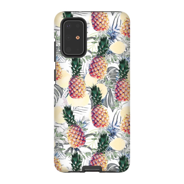 Galaxy S20 Plus StrongFit Pineapples and tropical leaves colorful pattern by Oana 