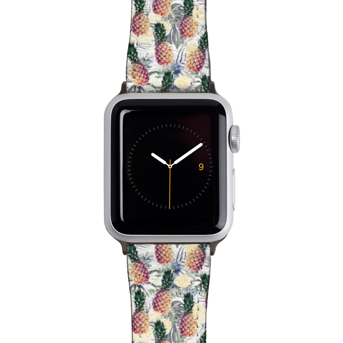 Watch 42mm / 44mm Strap PU leather Pineapples and tropical leaves colorful pattern by Oana 
