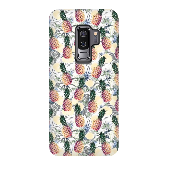 Galaxy S9 plus StrongFit Pineapples and tropical leaves colorful pattern by Oana 