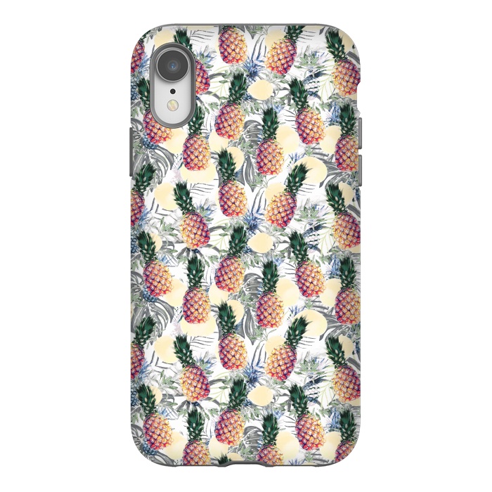 iPhone Xr StrongFit Pineapples and tropical leaves colorful pattern by Oana 