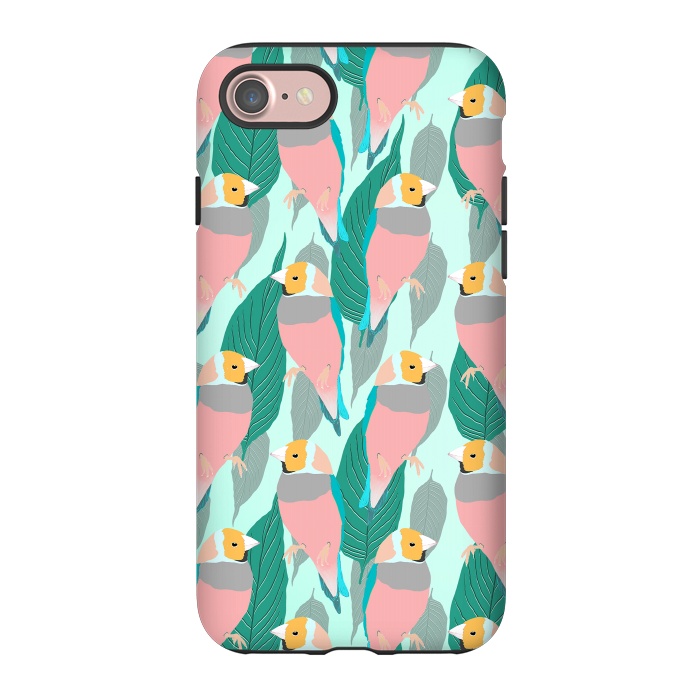 iPhone 7 StrongFit Trendy Pink Rainbow Finch Bird & Green Foliage Design by InovArts