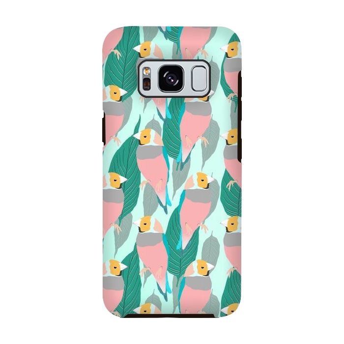 Galaxy S8 StrongFit Trendy Pink Rainbow Finch Bird & Green Foliage Design by InovArts