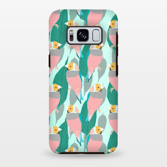 Galaxy S8 plus StrongFit Trendy Pink Rainbow Finch Bird & Green Foliage Design by InovArts